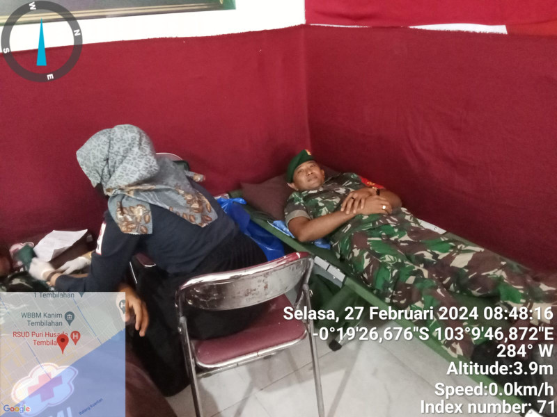 Peringatan HUT Persit Kartika Chandra Kirana, Babinsa Koramil 04/Kdr Gelar Donor Darah