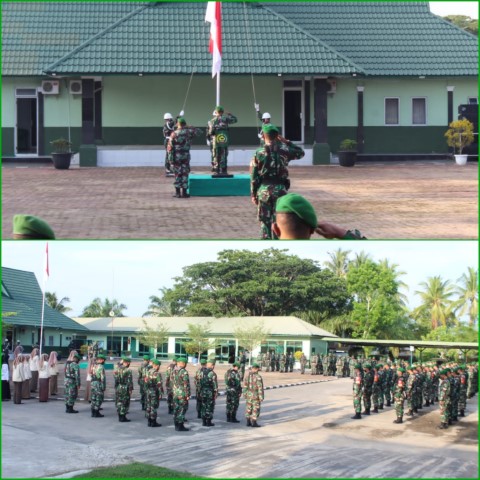 Anggota Koramil 03/Tempuling Ikuti Upacara Bendera Merah Putih Yang Di Gelar Kodim 0314/Inhil