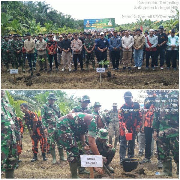 Karya Bakti Kodim 0314/Inhil Tanam 500 Bibit Pohon di Kelurahan Tempuling