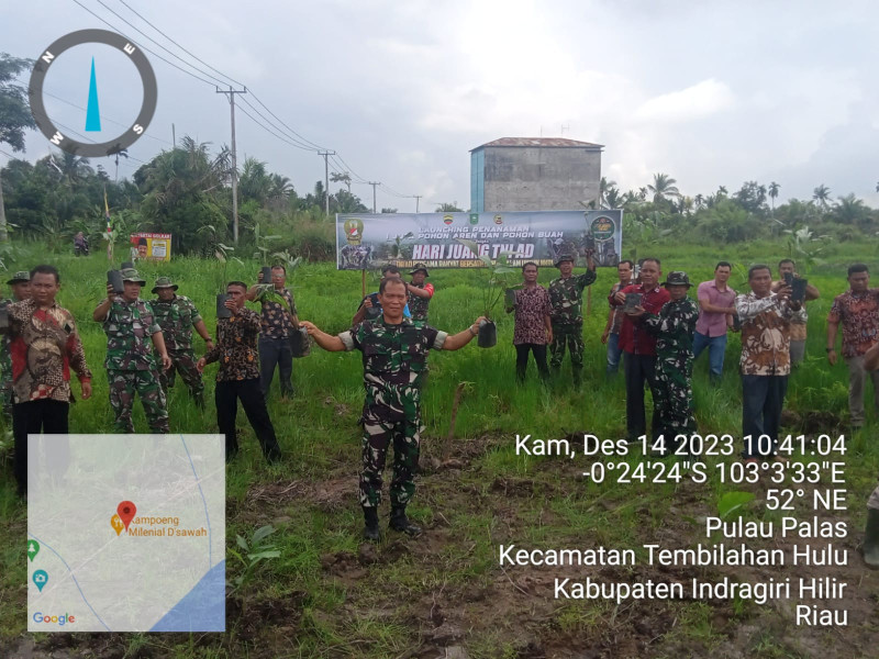 Danramil 03/Tpl Beserta Anggota Hadiri Penanaman Pohon Dalam Menyambut Hari Juang TNI AD Yang Digelar Kodim 0314/Inhil
