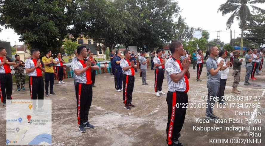 Koramil 04/Pasir Penyu Gelar Apel, Senam SKJ 88 dan Olah Raga Bersama Unsur Forkopincam