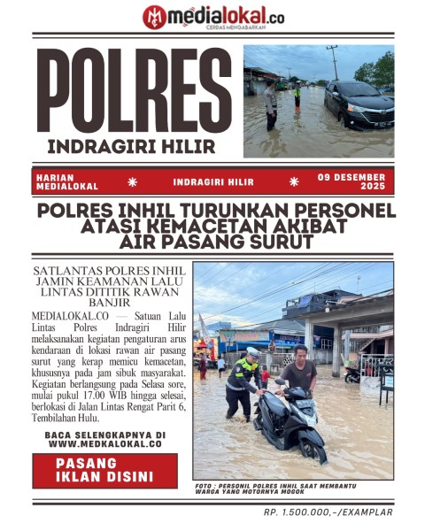 Sat Lantas Polres Inhil Lakukan Pengaturan Lalu Lintas di Titik Rawan Air Pasang Surut Tembilahan