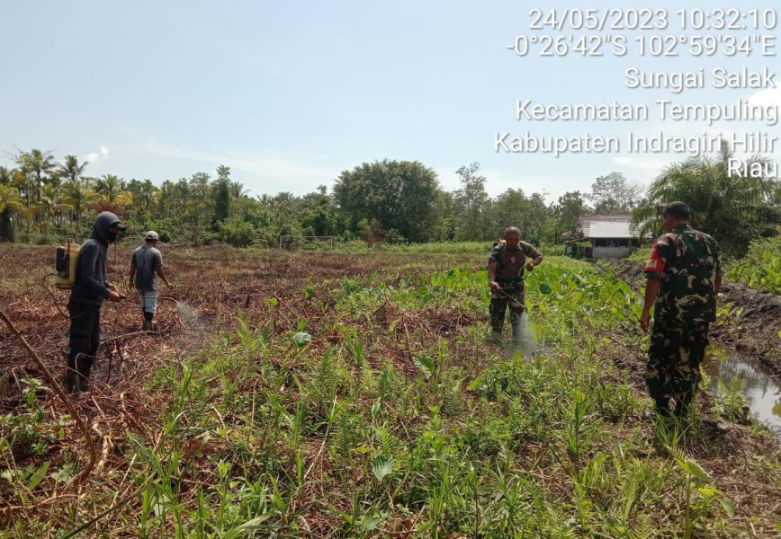 Dukung Pengembangan Olahraga, Babinsa 03/Tpl Goro Lapangan Bola Kaki Bersama Warga