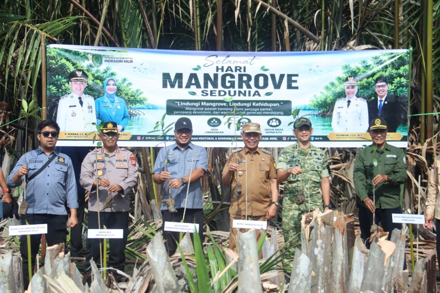 Polres Inhil Bersama Forkopimda Tanam 5.000 Bibit Mangrove Serentak dan di 21 Polsek Jajaran Peringati Hari Mangrove Sedunia