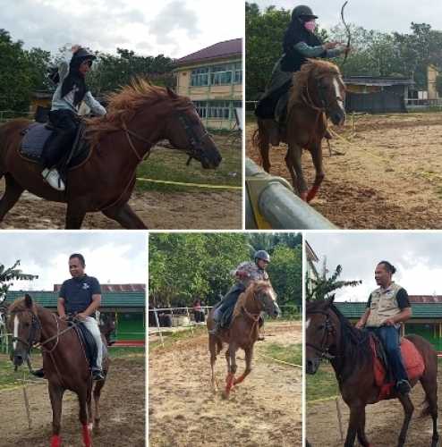 Latihan Berkuda Ketua JMSI Inhu dan Ketua IKAKU di Ranch Ku Stable Ponpes Khairul Ummah