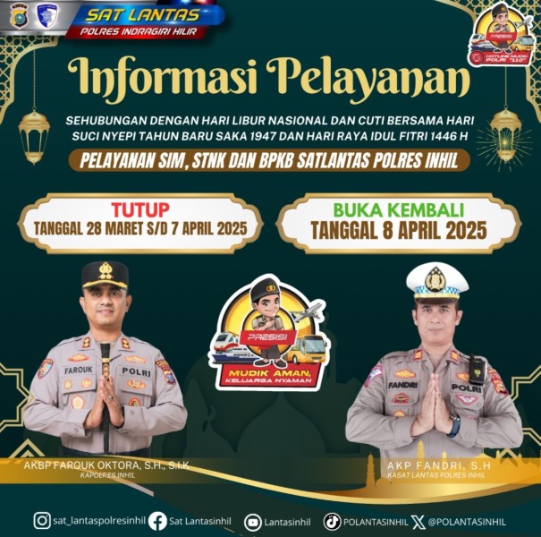 Pelayanan SIM, STNK, dan BPKB SATLANTAS Polres Inhil Tutup Sementara, Berikut Jadwalnya
