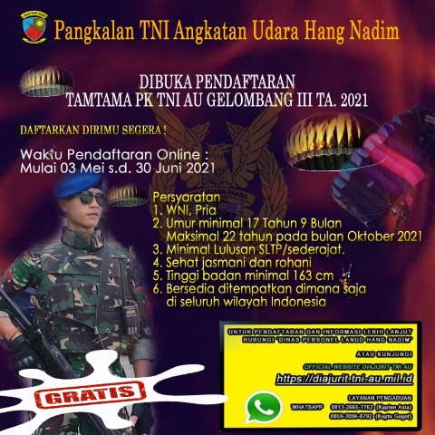 Pendaftaran Calon Prajurit TNI AU hingga 30 Juni 2021, Ini Syaratnya