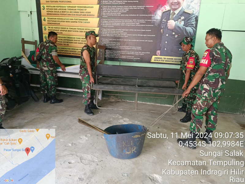 Hari Kedua Anggota Koramil 03/Tpl Lakukan Bersih-bersih Pangkalan