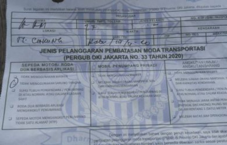 Surat Teguran Mirip Tilang Sangat Efektif Kurangi Pelanggar PSBB di Jakarta, Ini Kata Polisi