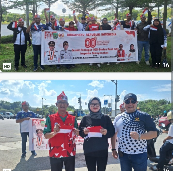 Peduli Persatuan dan Kesatuan, Dispora dan KONI Batam Bagikan 2000 Bendera Merah Putih Kepada Pengguna Jalan
