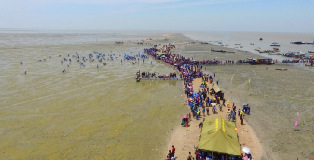 Semaraknya Menongkah Di pantai Bidari Inhil