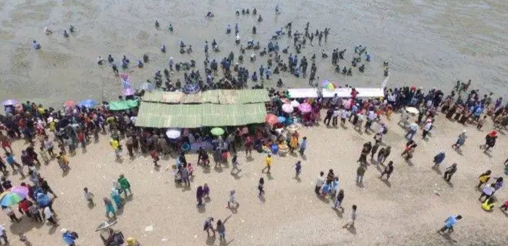 Semaraknya Menongkah Di pantai Bidari Inhil